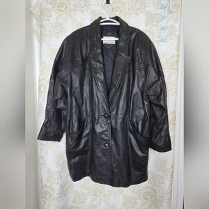 FITZ WRIGHT VTG WOMENS Black 100% Leather Jacket XL 80s BATWING RARE OVERSIZED